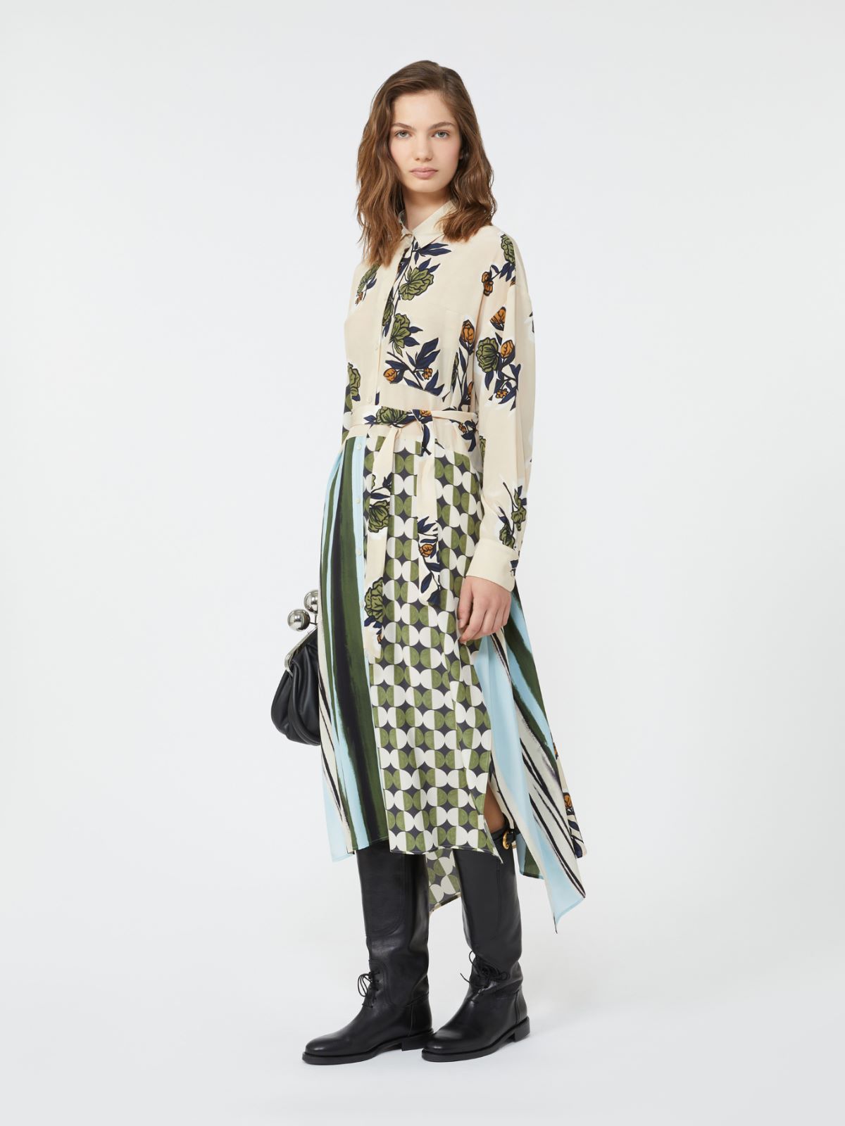 Silk crêpe de Chine dress - BEIGE - Weekend