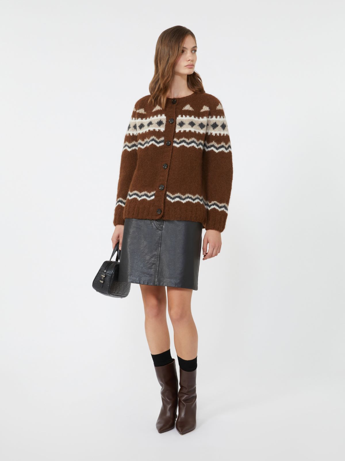 Jacquard alpaca cardigan - BROWN - Weekend