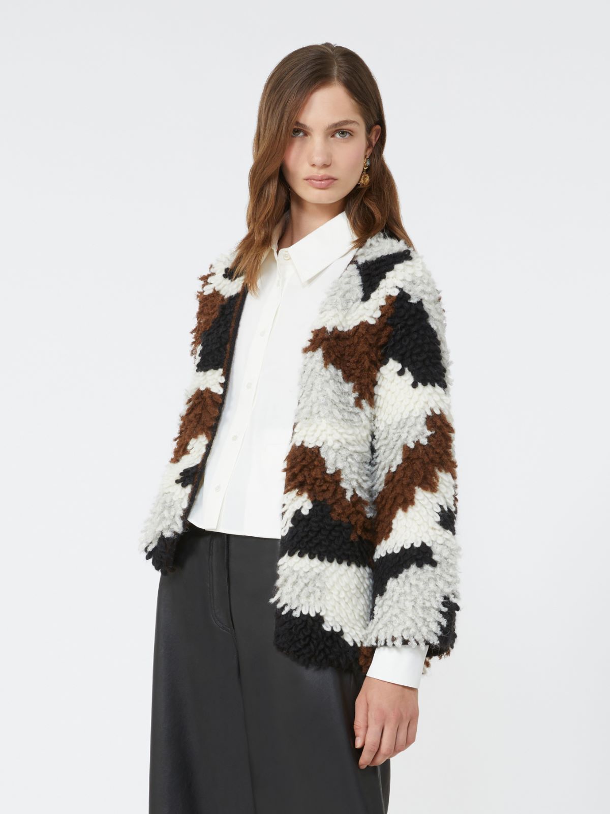 Cardigan morbido in alpaca jacquard - MARRONE - Weekend - 4