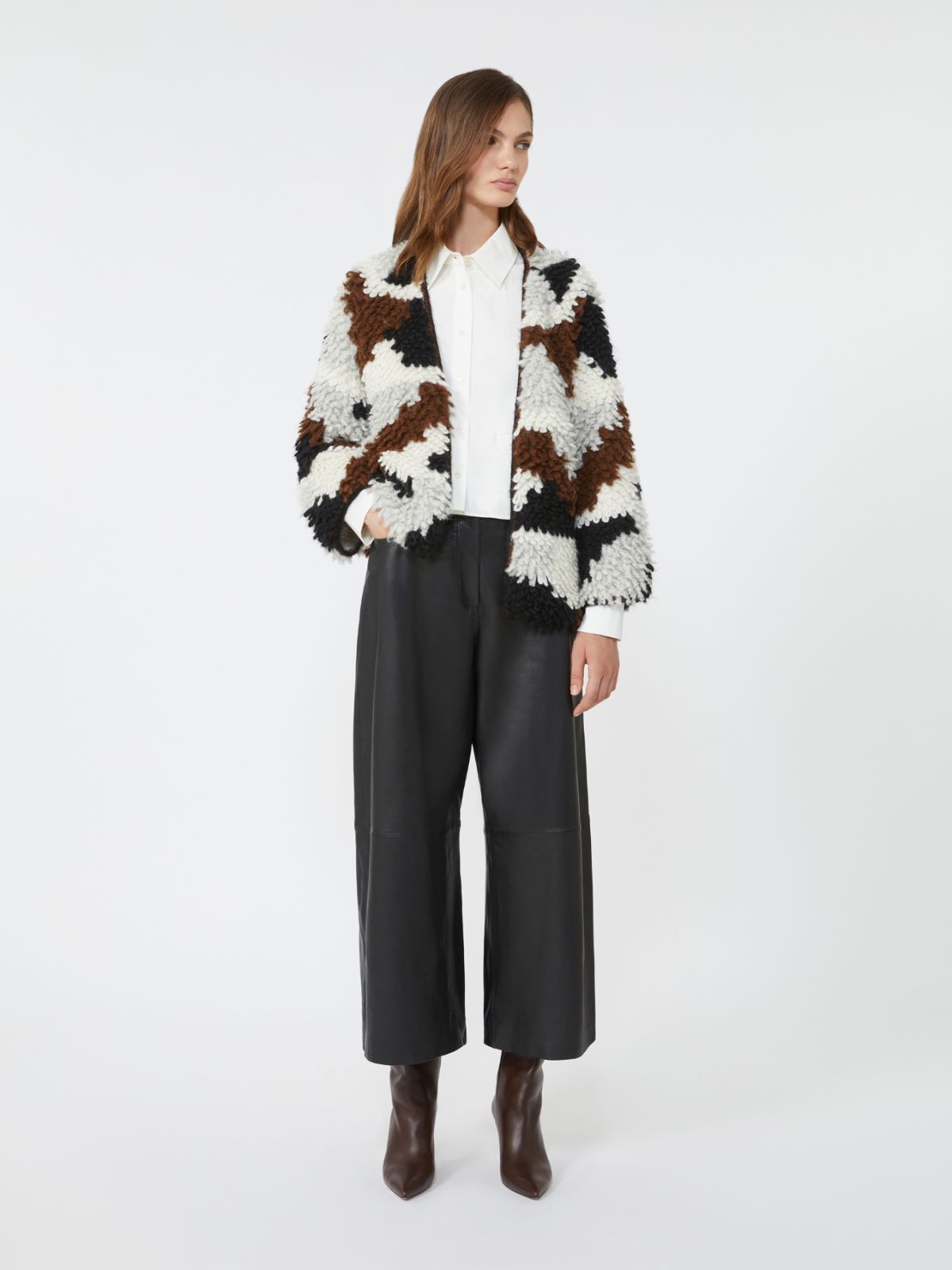 Cardigan morbido in alpaca jacquard - MARRONE - Weekend