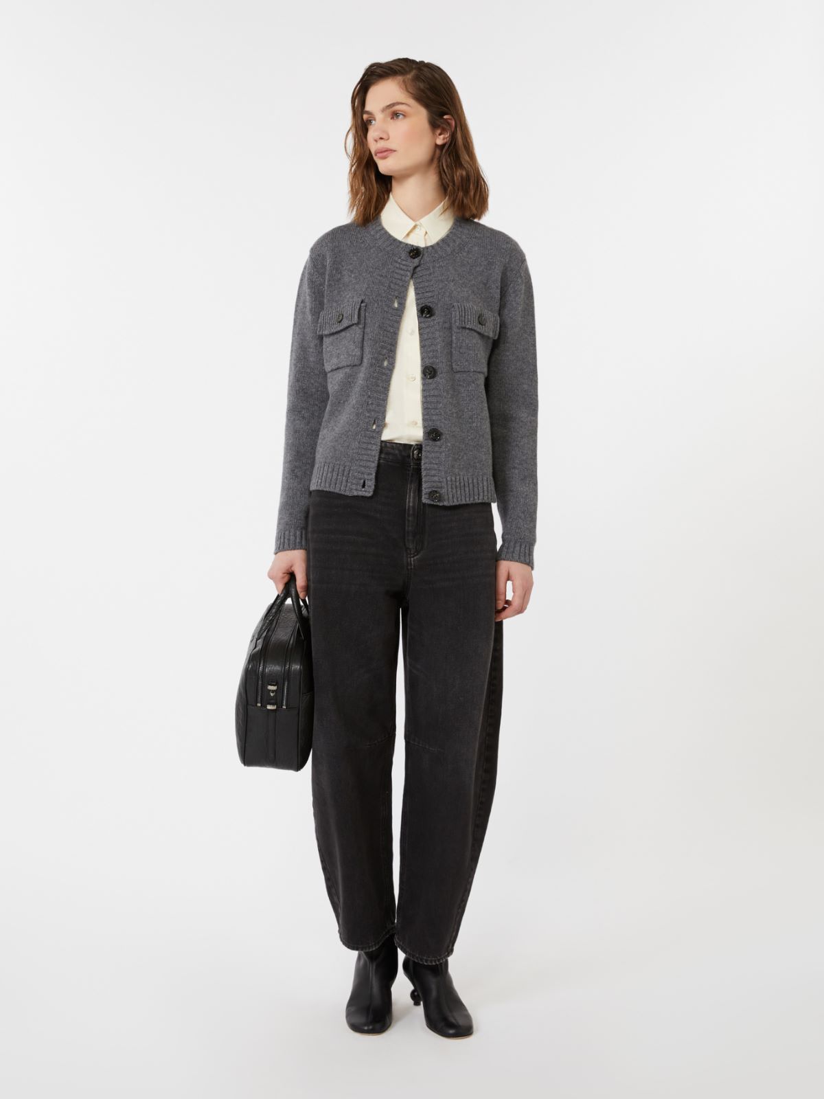 Pure wool yarn cardigan - DARK GREY - Weekend