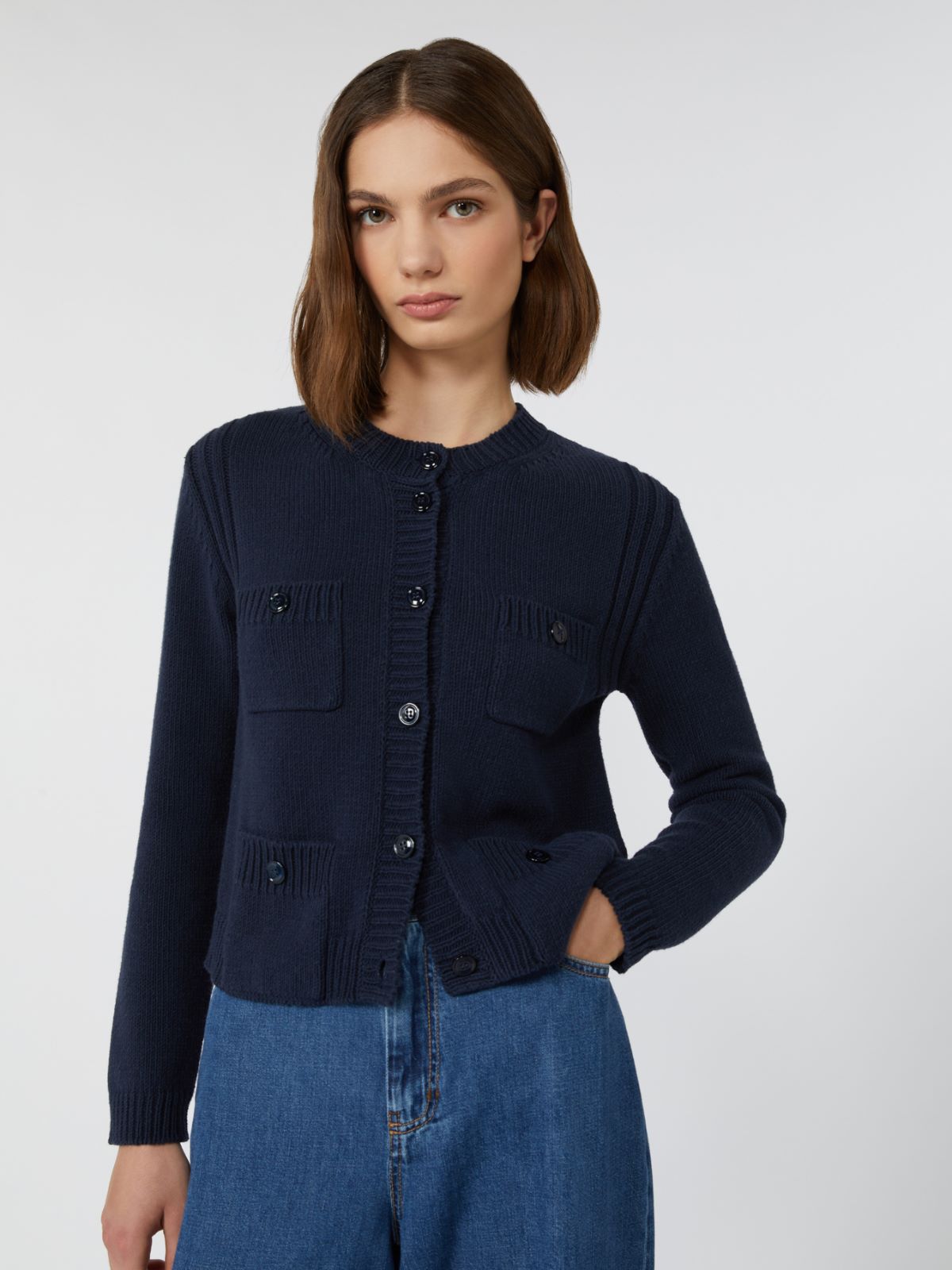 Cotton-blend cardigan - NAVY - Weekend - 4