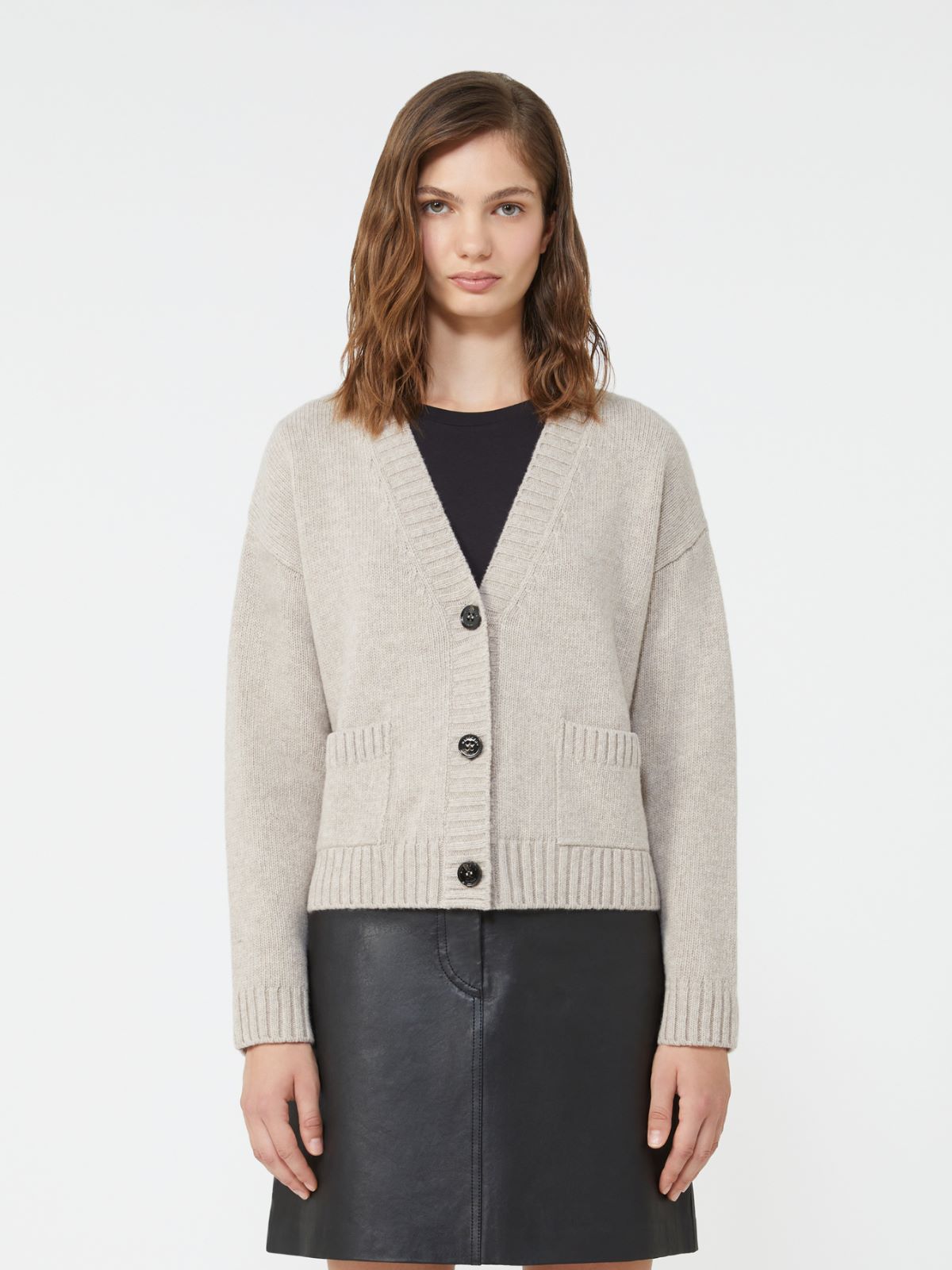 Wool knit V-neck cardigan - SAND - Weekend - 2