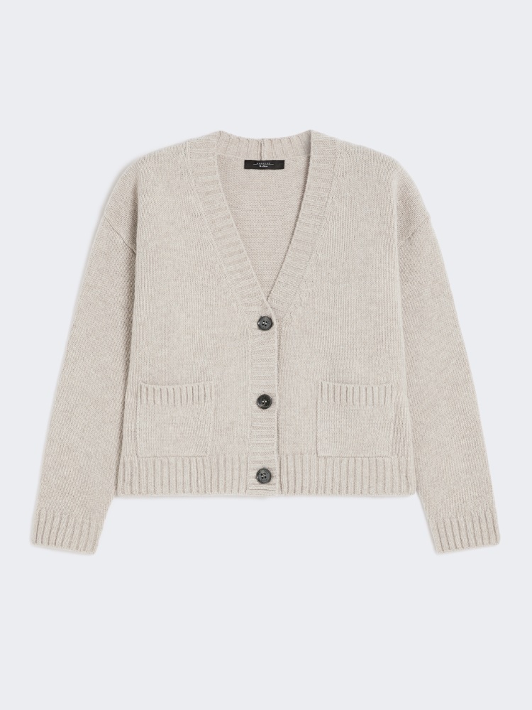 Wool knit V-neck cardigan - SAND - Weekend