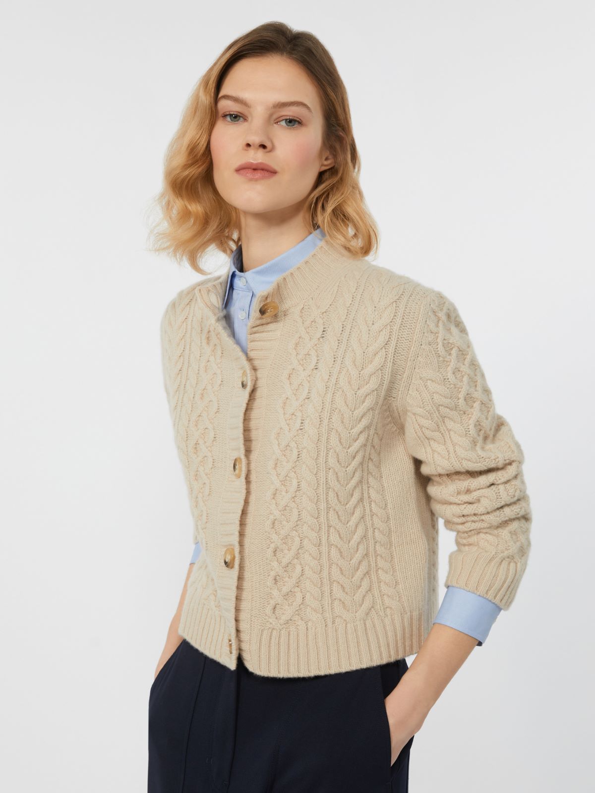 Wool knit crew-neck cardigan - BEIGE - Weekend - 4