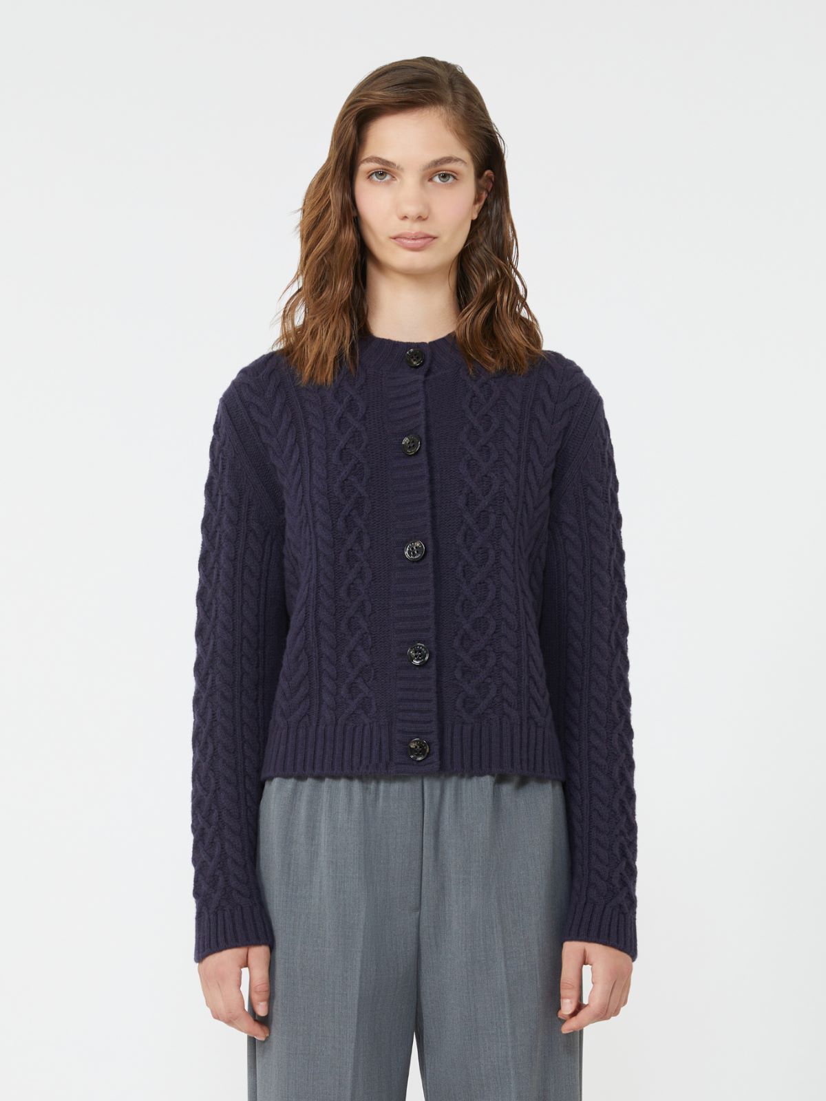 Wool knit crew-neck cardigan - NAVY - Weekend - 2