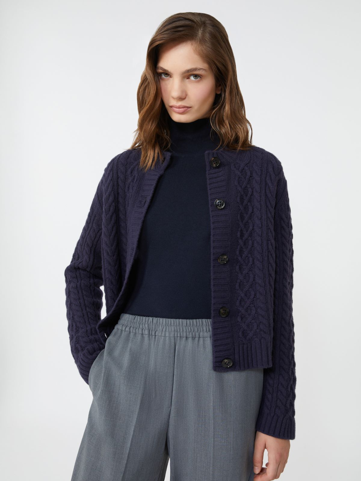 Wool knit crew-neck cardigan - NAVY - Weekend - 4