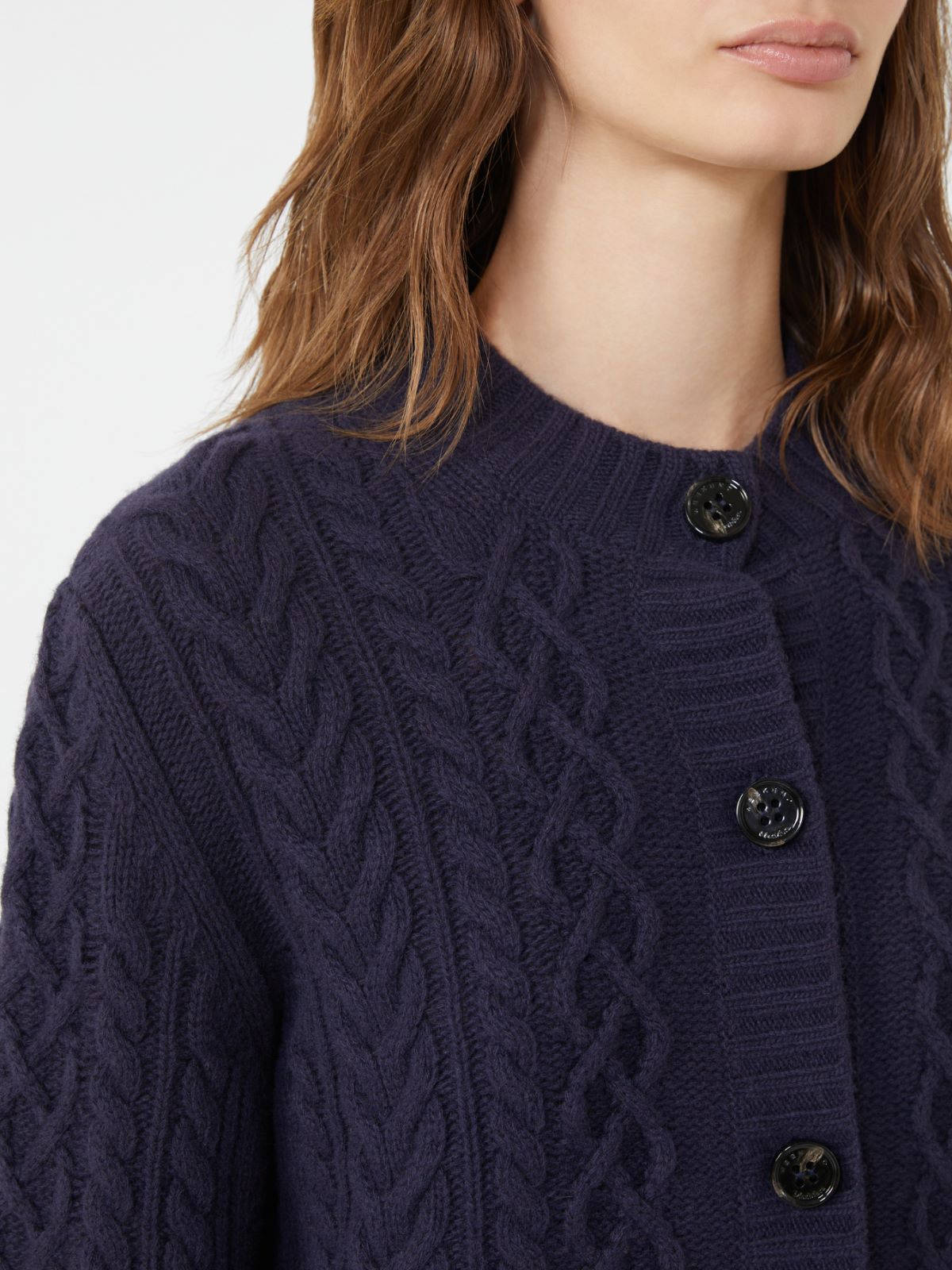 Wool knit crew-neck cardigan - NAVY - Weekend - 5