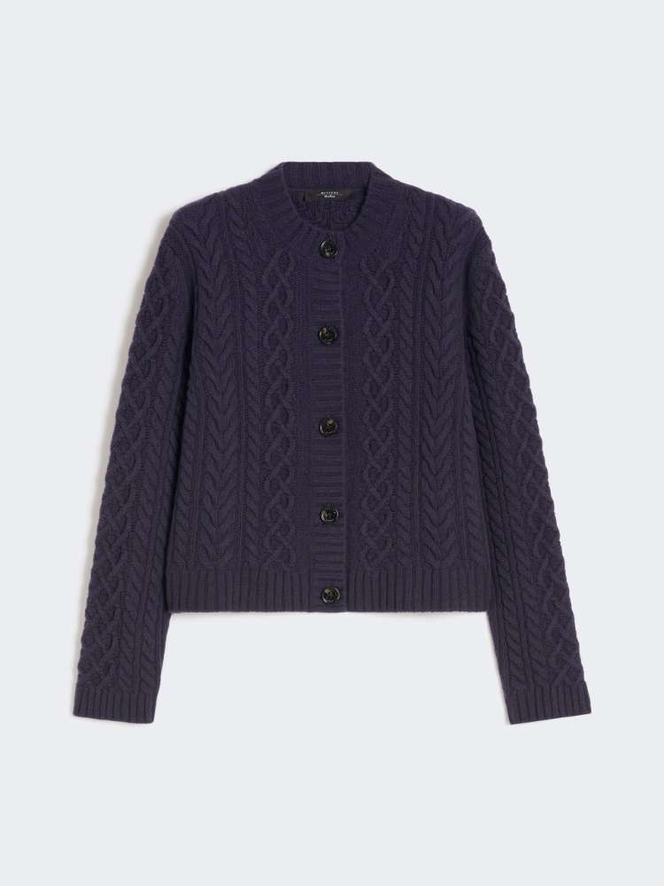 Wool knit crew-neck cardigan - NAVY - Weekend