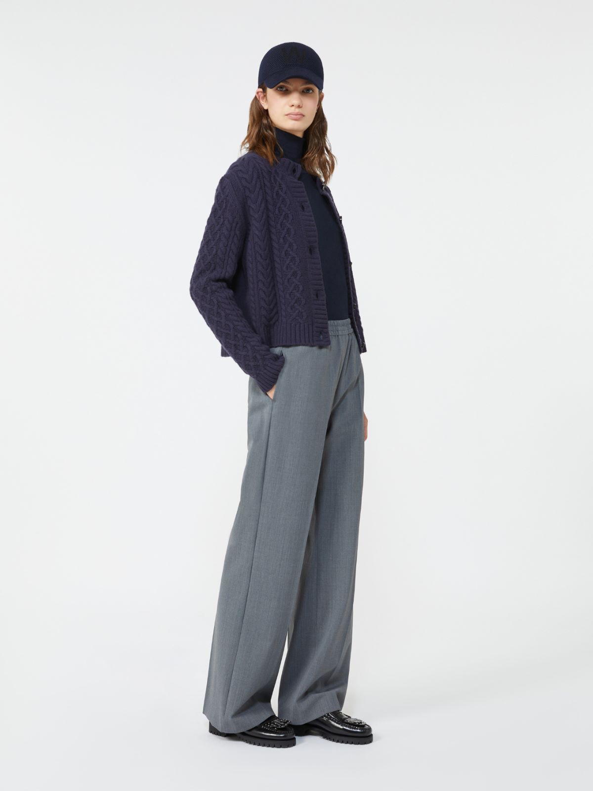Wool knit crew-neck cardigan - NAVY - Weekend