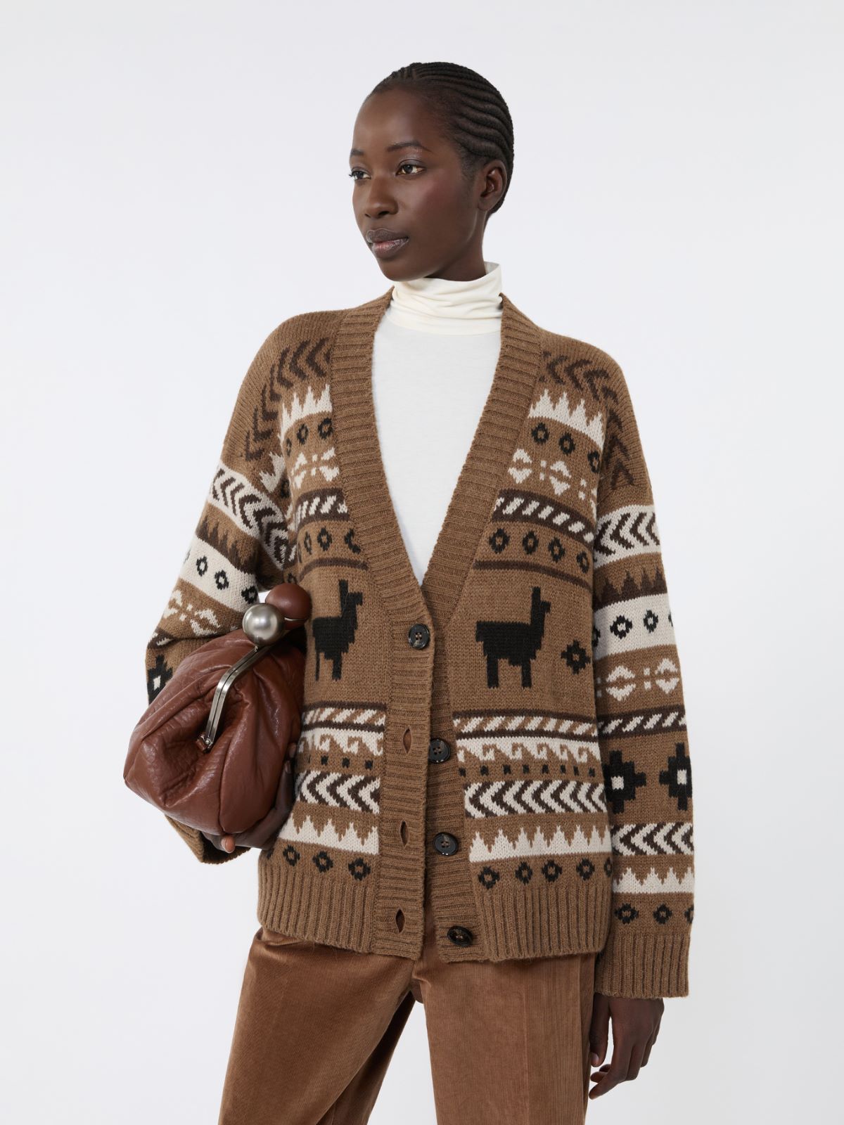 Wool and alpaca jacquard cardigan - CAMEL - Weekend - 4