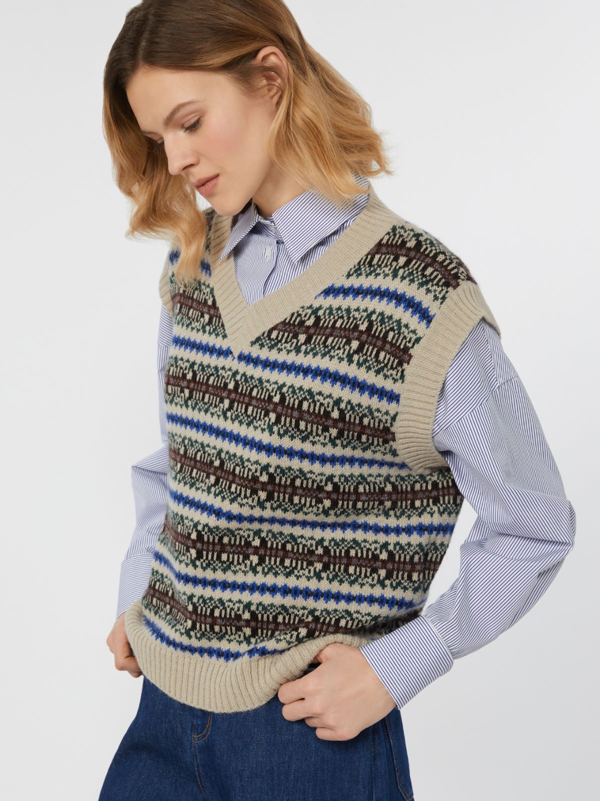 Gilet in jacquard di alpaca e lana - ECRU - Weekend - 4