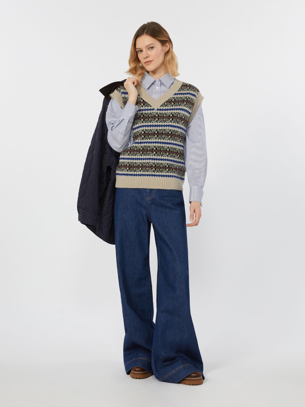 Gilet in jacquard di alpaca e lana - ECRU - Weekend