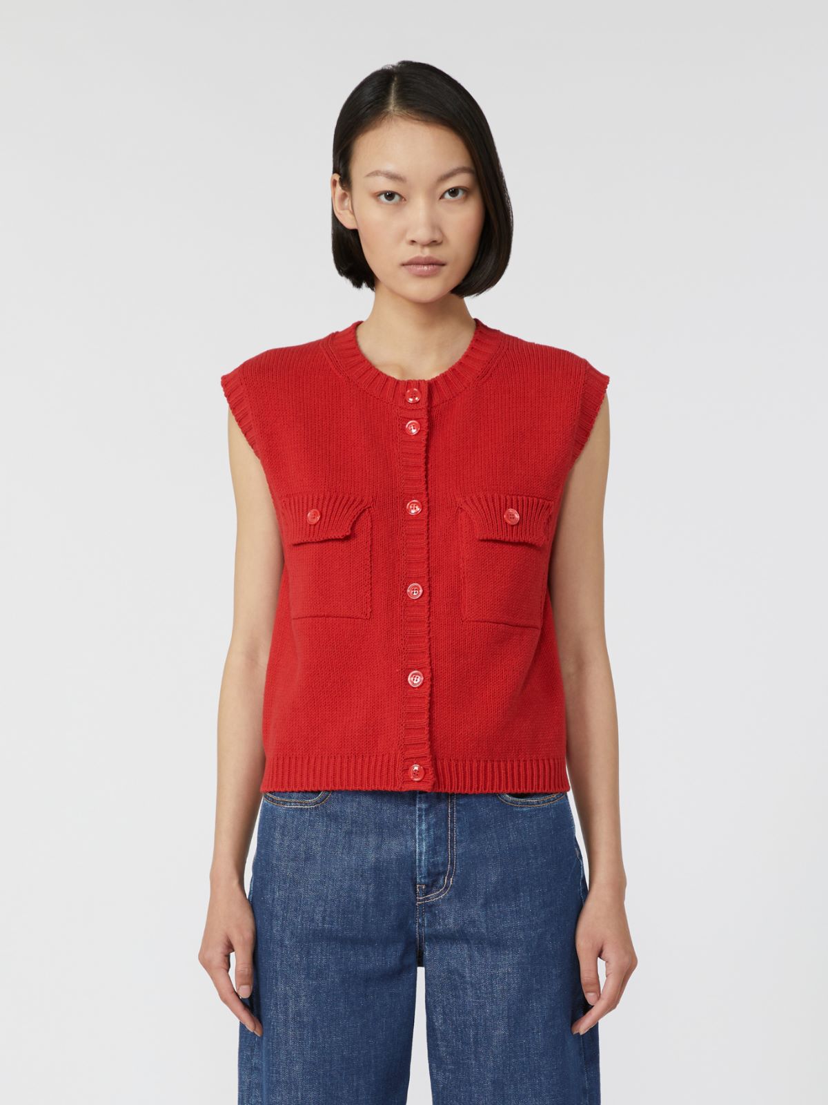 Cotton-blend yarn gilet - RED - Weekend - 2