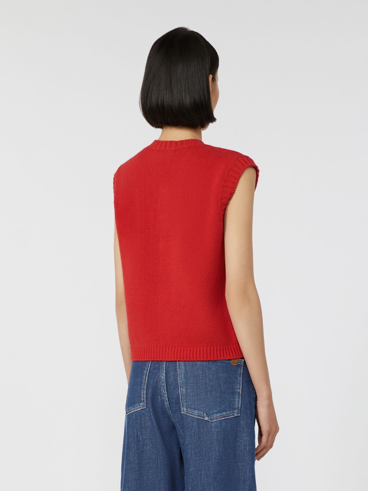 Cotton-blend yarn gilet - RED - Weekend - 3