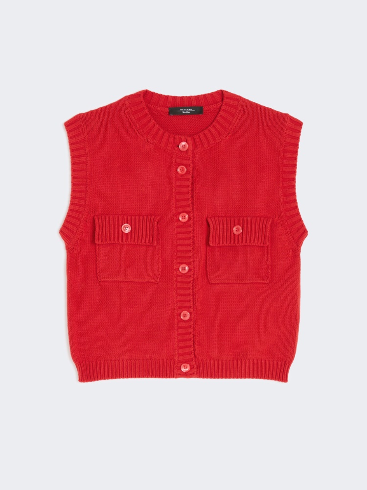 Cotton-blend yarn gilet - RED - Weekend - 6