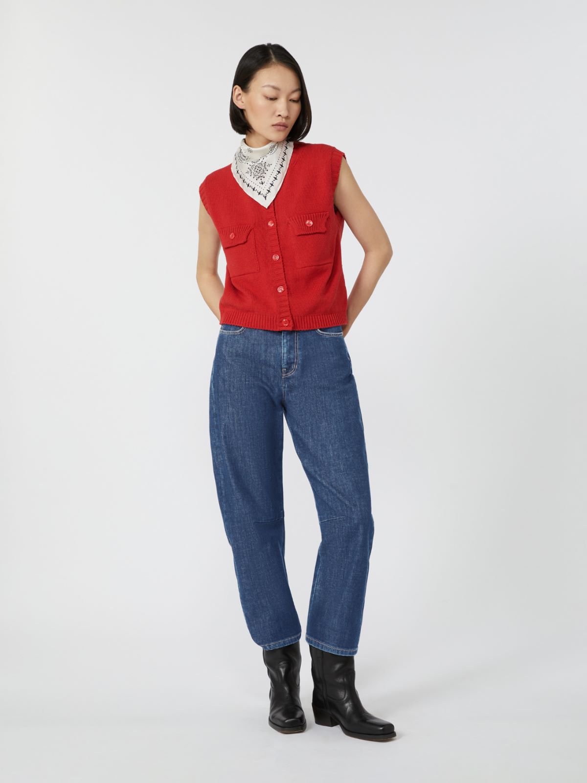 Cotton-blend yarn gilet - RED - Weekend