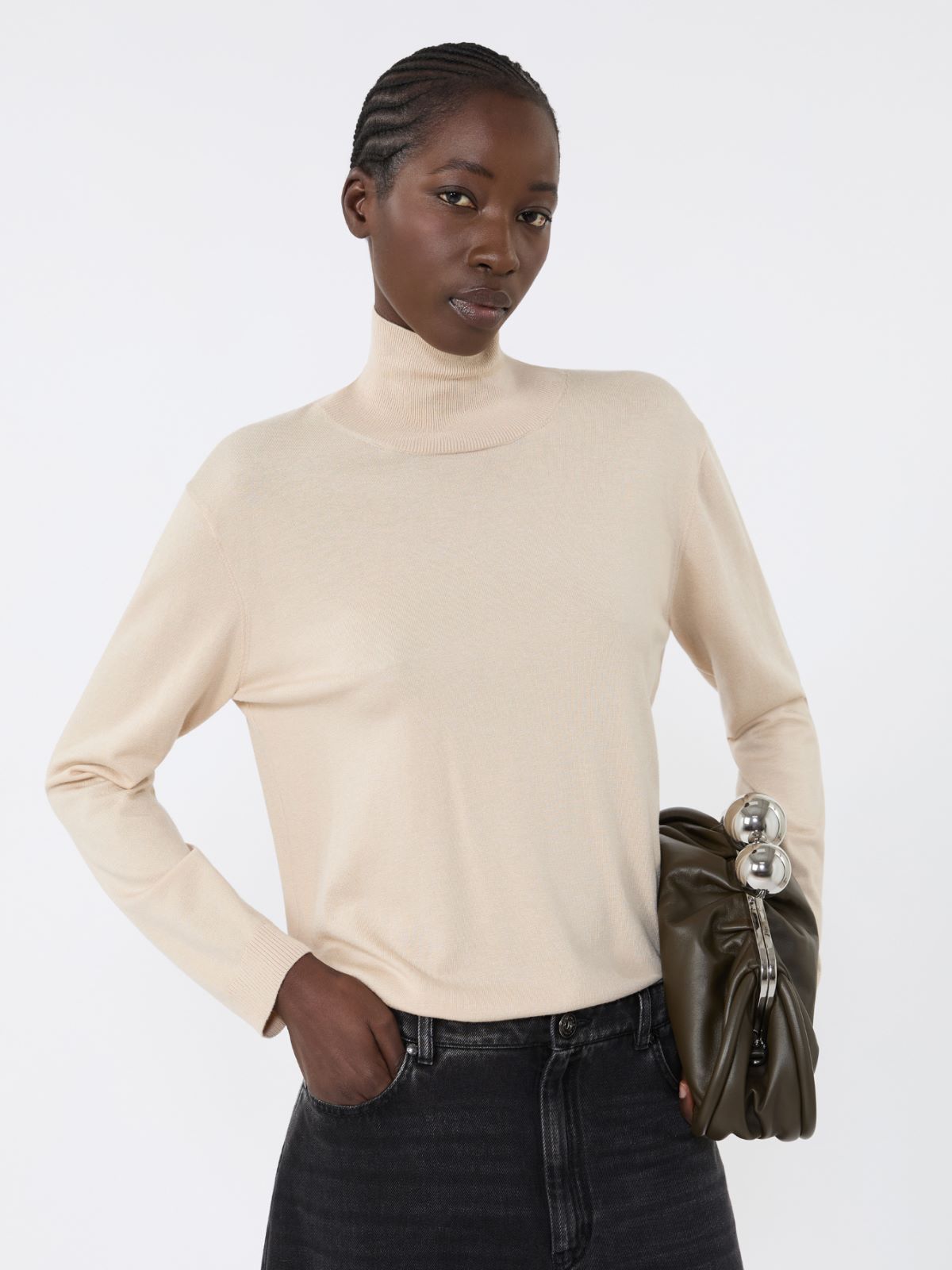 Wool and silk knit turtleneck - BEIGE - Weekend - 4