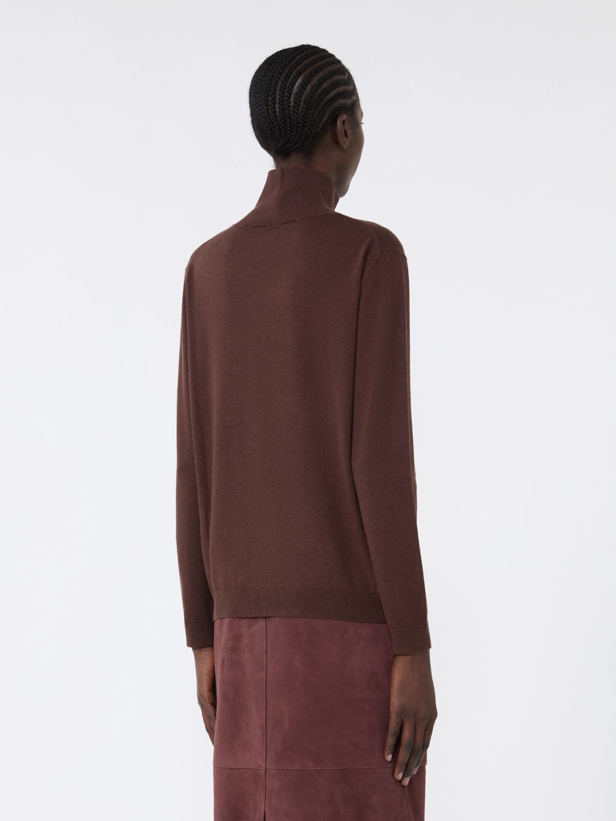 Wool and silk knit turtleneck - CHOCOLATE - Weekend - 3