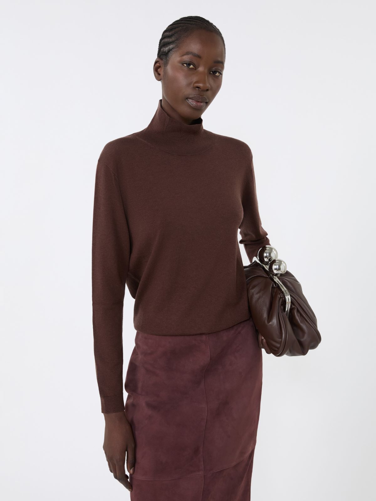Wool and silk knit turtleneck - CHOCOLATE - Weekend - 4
