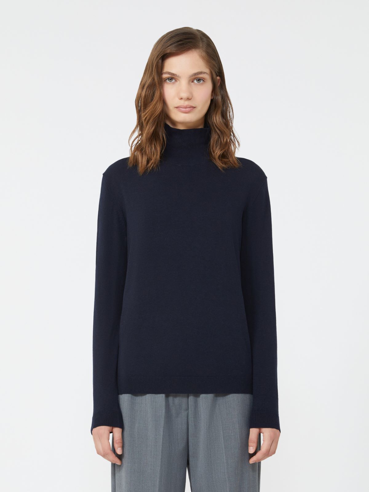 Wool and silk knit turtleneck - NAVY - Weekend - 2