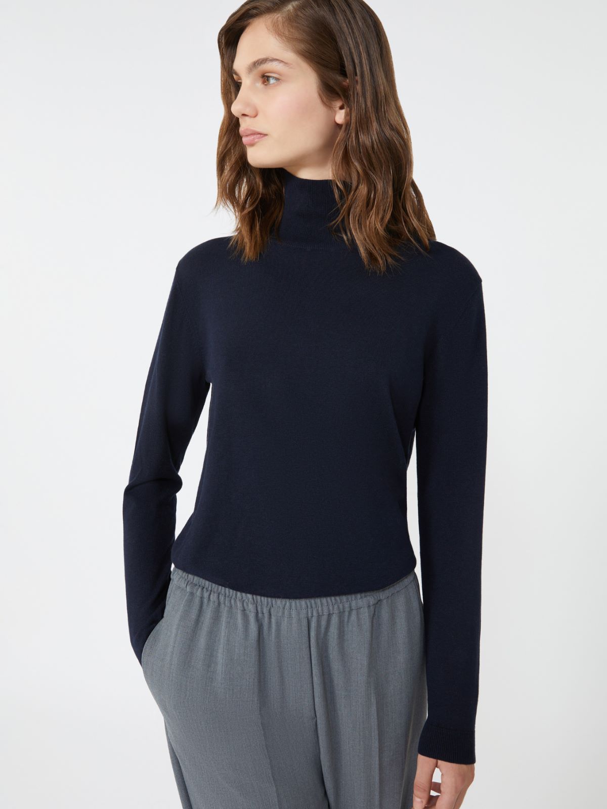 Wool and silk knit turtleneck - NAVY - Weekend - 4