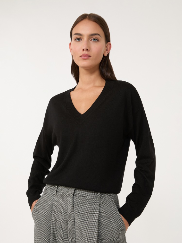 Wool and cashmere V-neck jumper - BLACK - Weekend