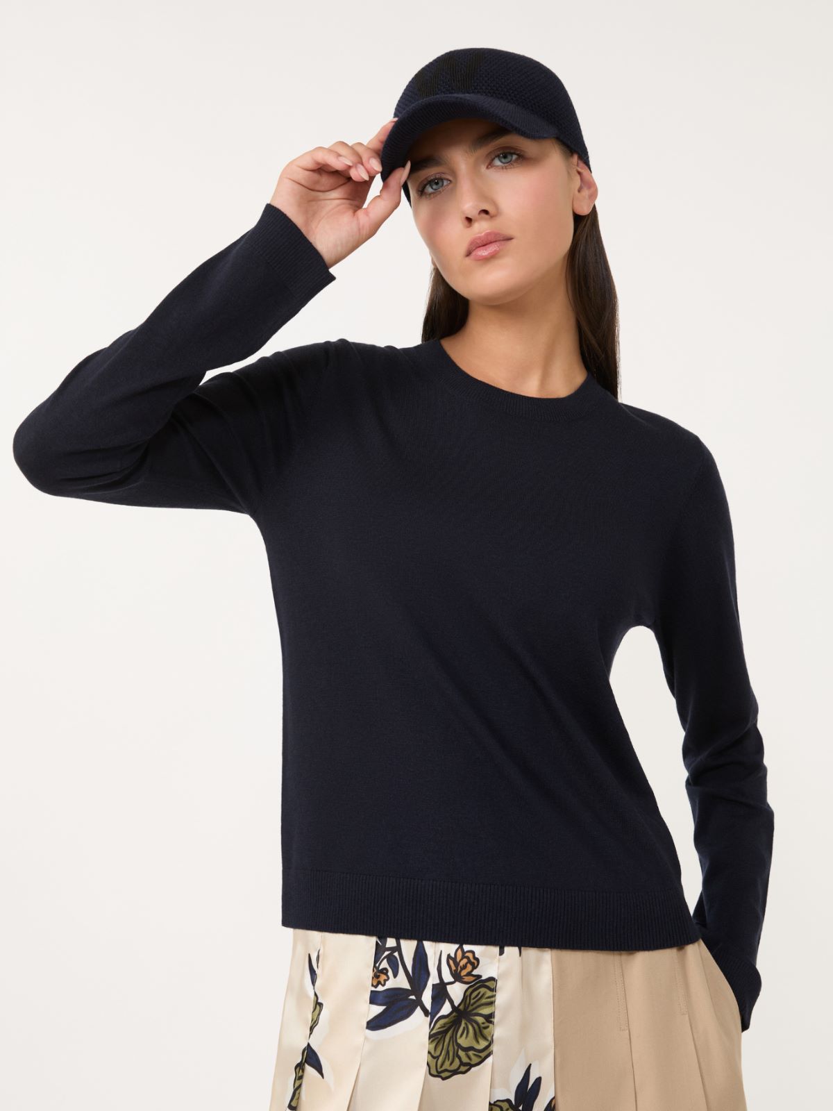 Silk and wool yarn jumper - NAVY - Weekend - 4
