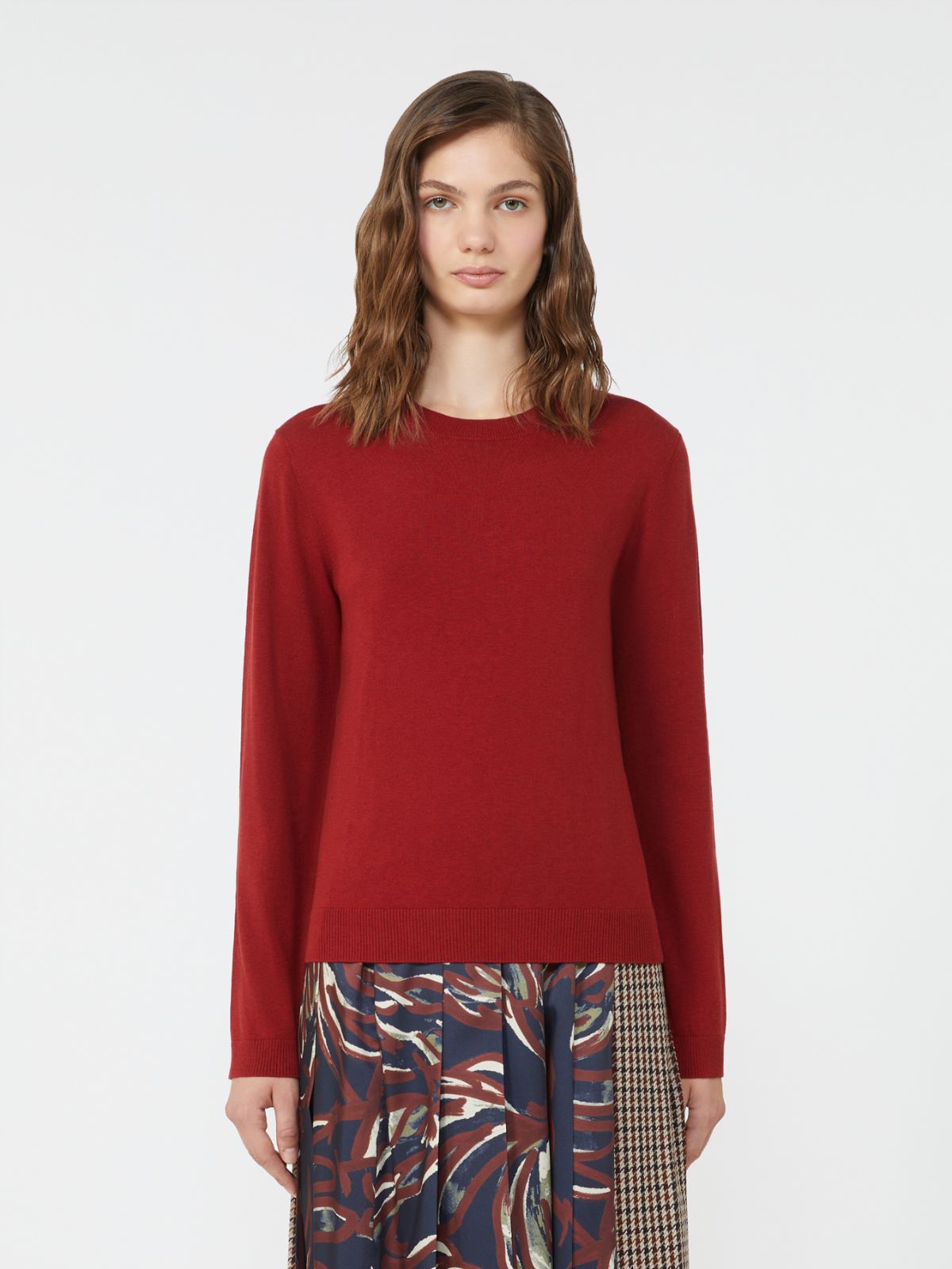 Silk and wool yarn jumper - BERRY RED - Weekend - 2