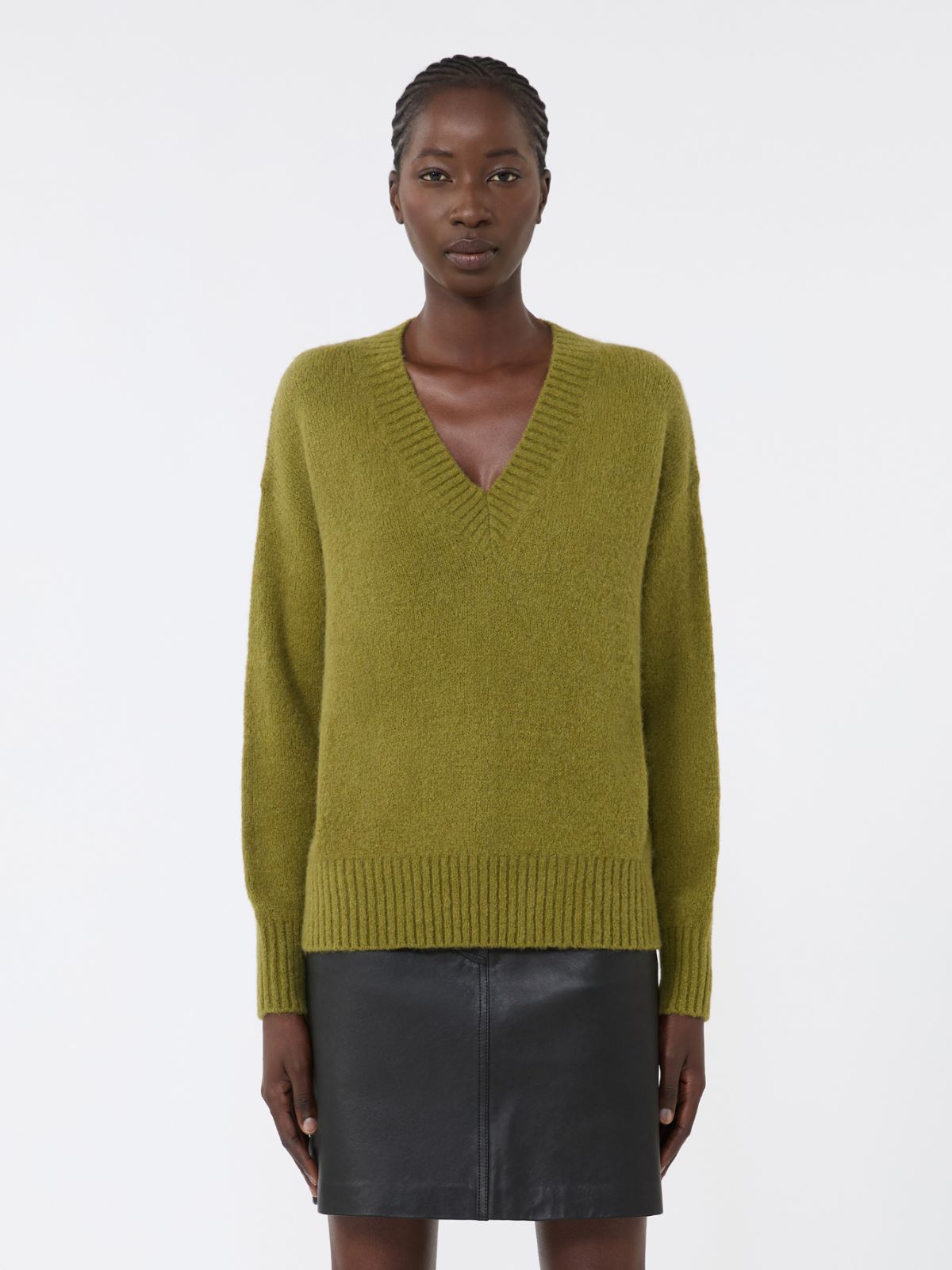 Alpaca and cotton V-neck jumper - OLIVE GREEN - Weekend - 2
