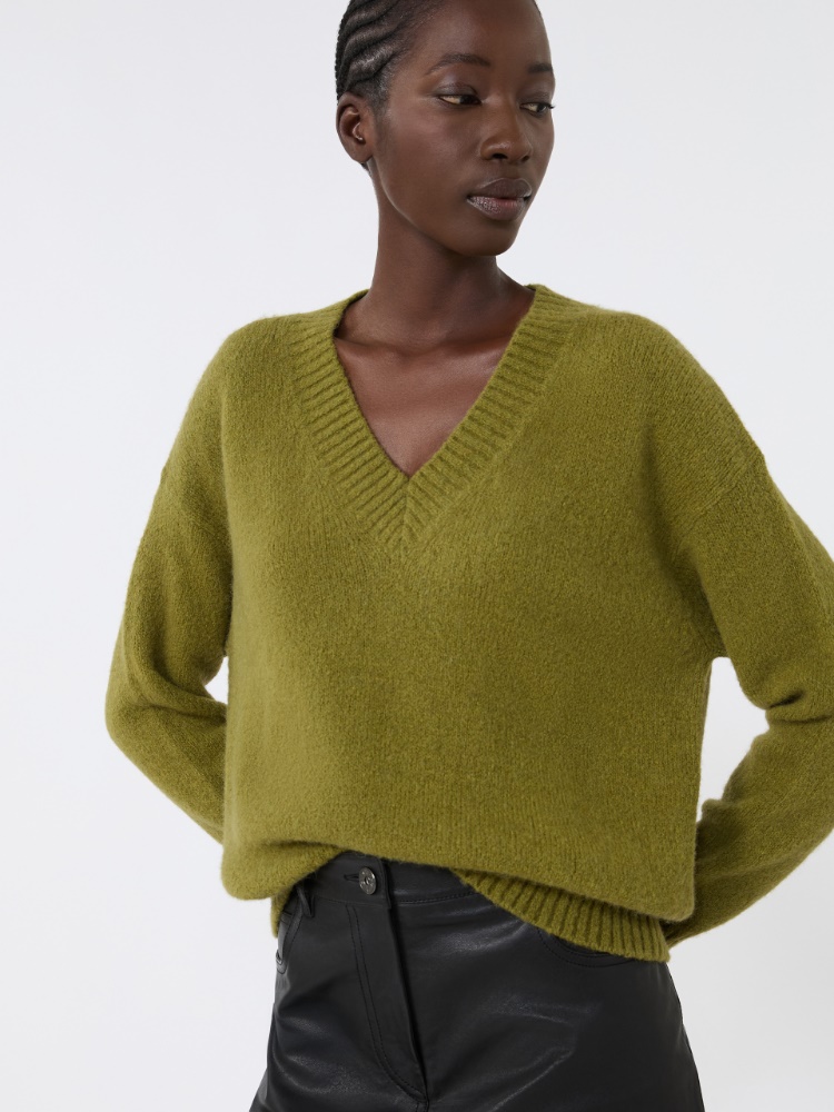 Alpaca and cotton V-neck jumper - OLIVE GREEN - Weekend