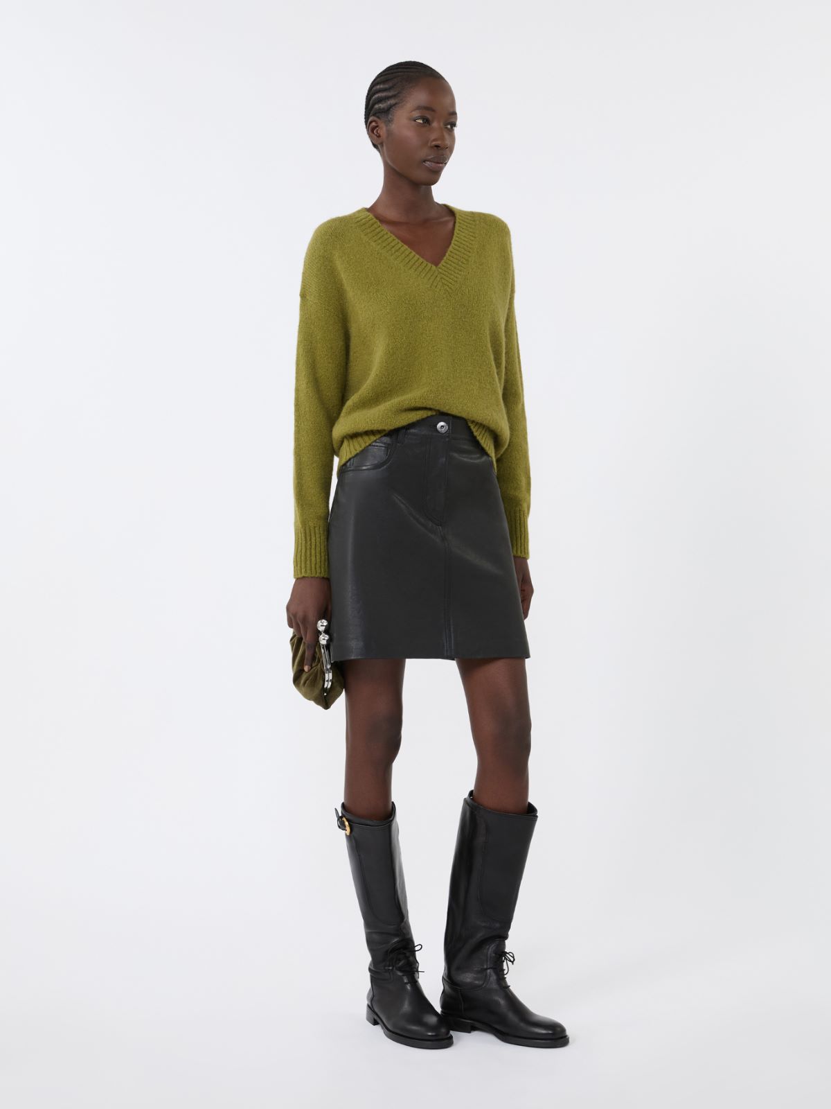 Alpaca and cotton V-neck jumper - OLIVE GREEN - Weekend