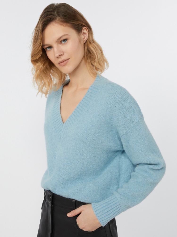Alpaca and cotton V-neck jumper - LIGHT BLUE - Weekend