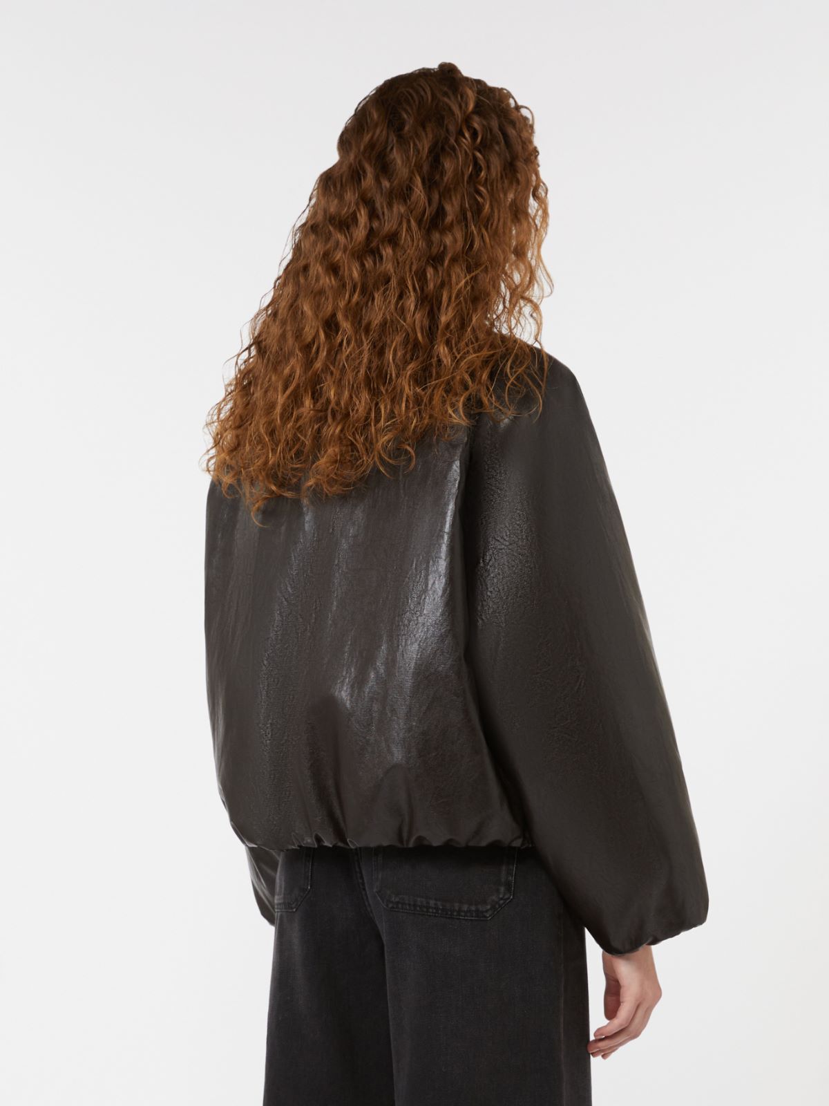 Cropped coated jersey bomber jacket - CHOCOLATE - Weekend - 3
