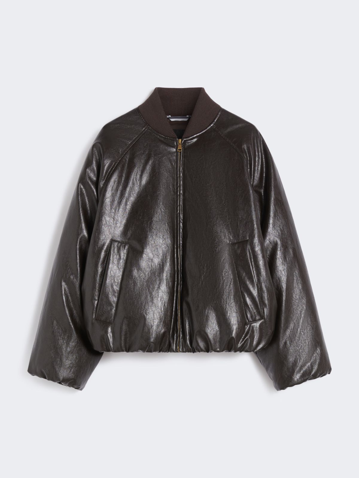 Cropped coated jersey bomber jacket - CHOCOLATE - Weekend - 5