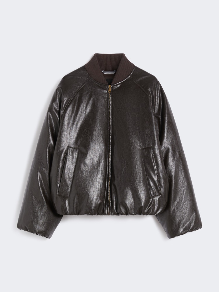 Cropped coated jersey bomber jacket - CHOCOLATE - Weekend - 2