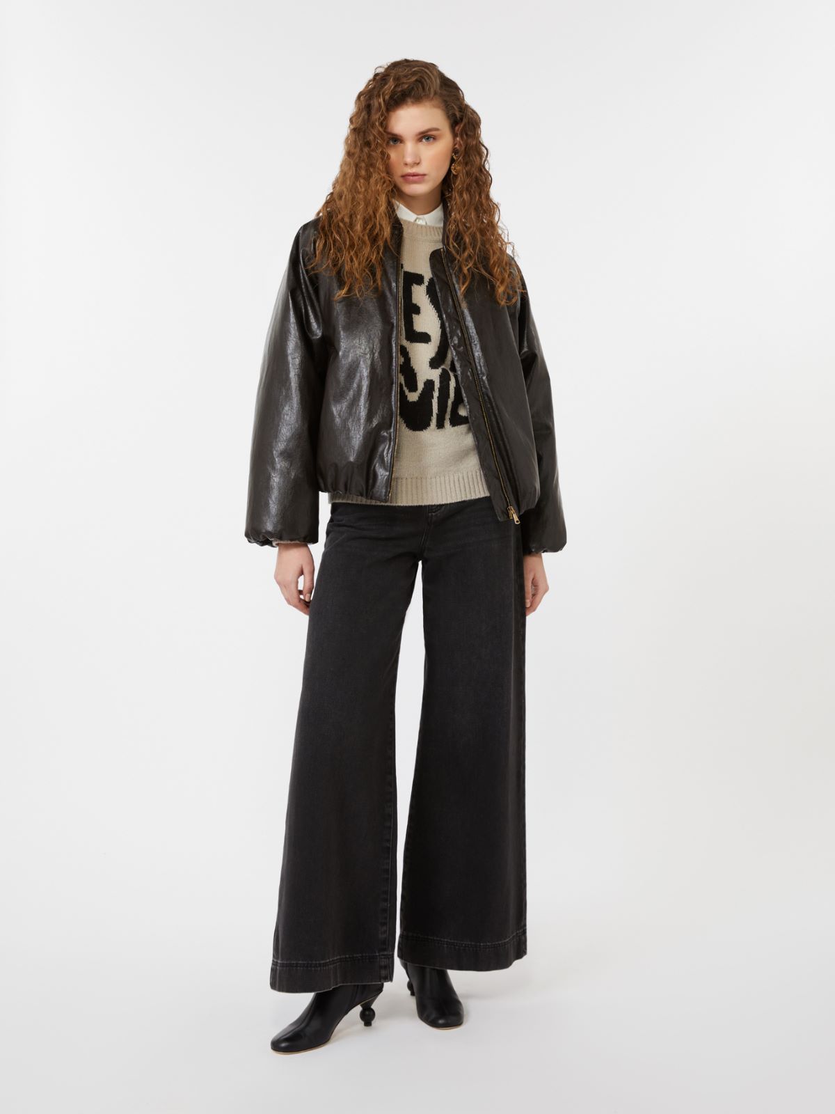 Cropped coated jersey bomber jacket - CHOCOLATE - Weekend