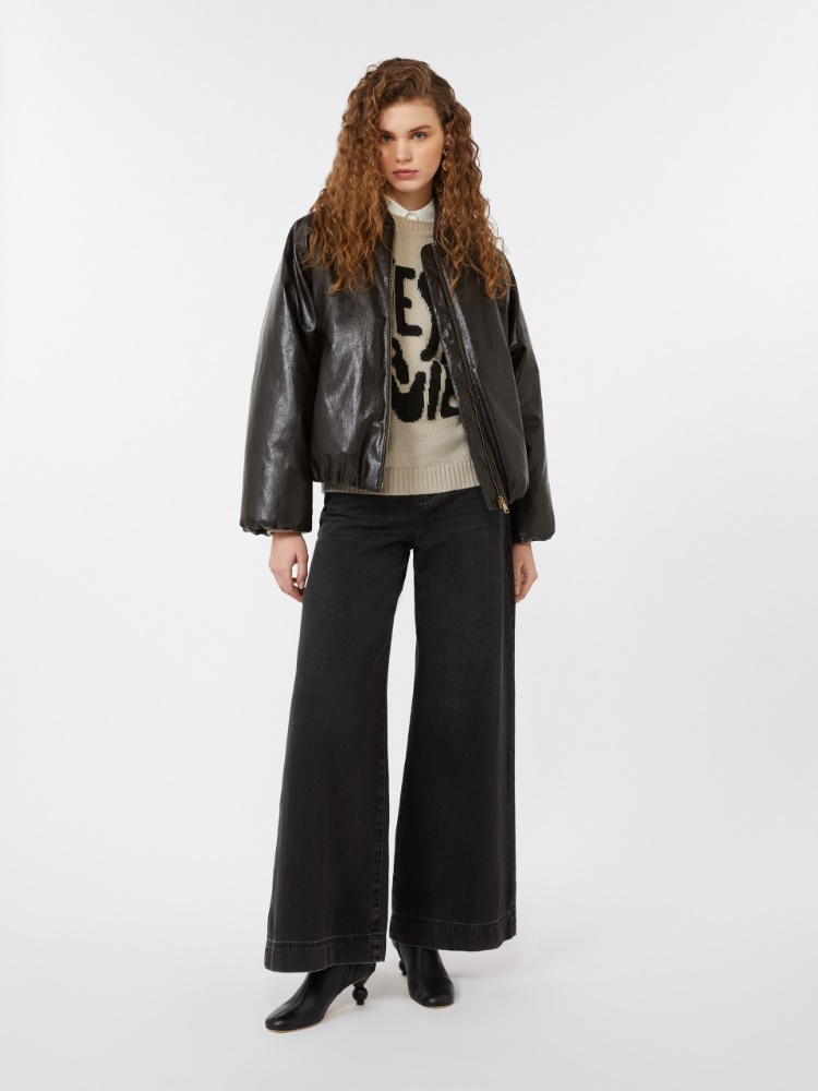 Cropped coated jersey bomber jacket - CHOCOLATE - Weekend