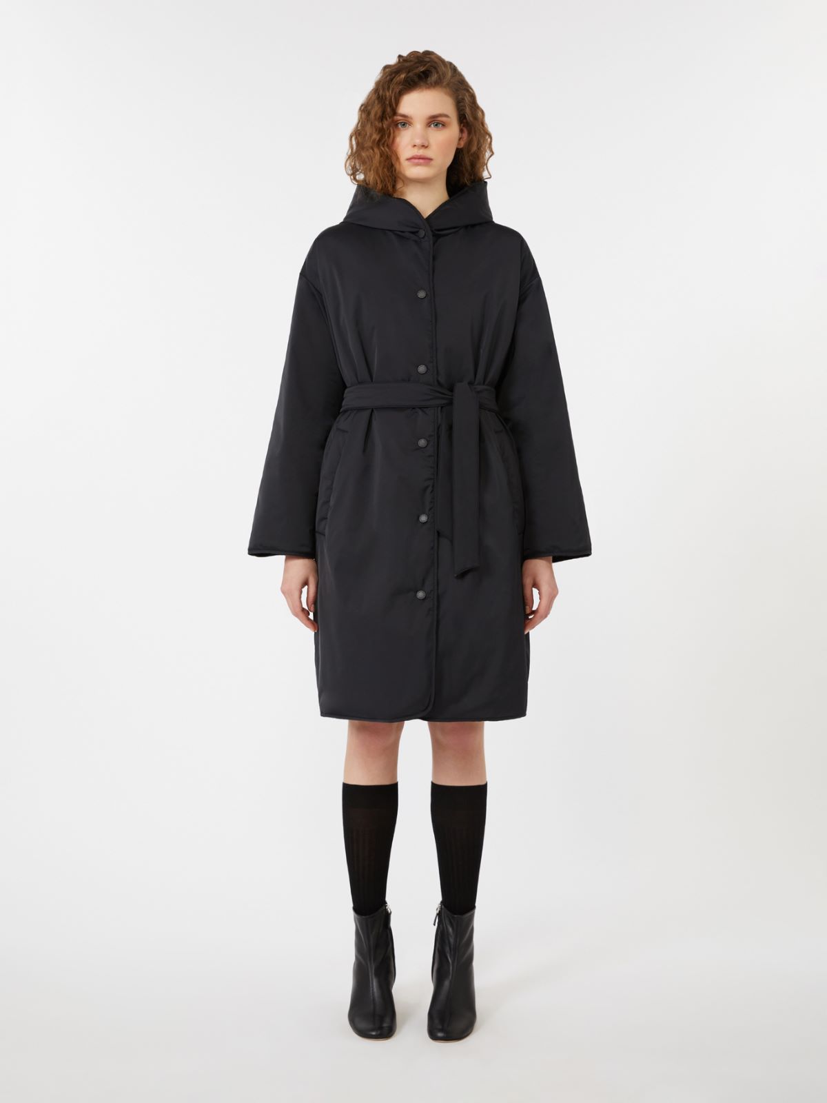 Reversible robe coat in water-repellent twill - BLACK - Weekend - 2