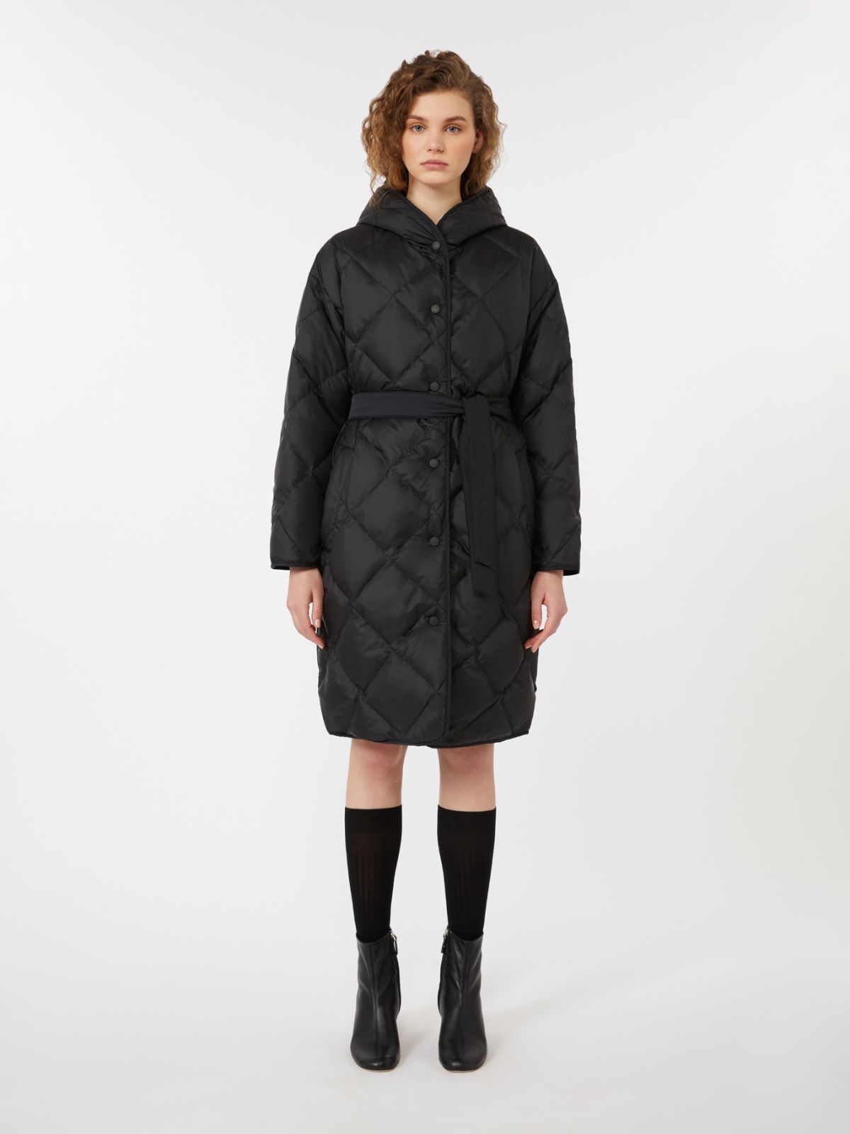Reversible robe coat in water-repellent twill - BLACK - Weekend - 4