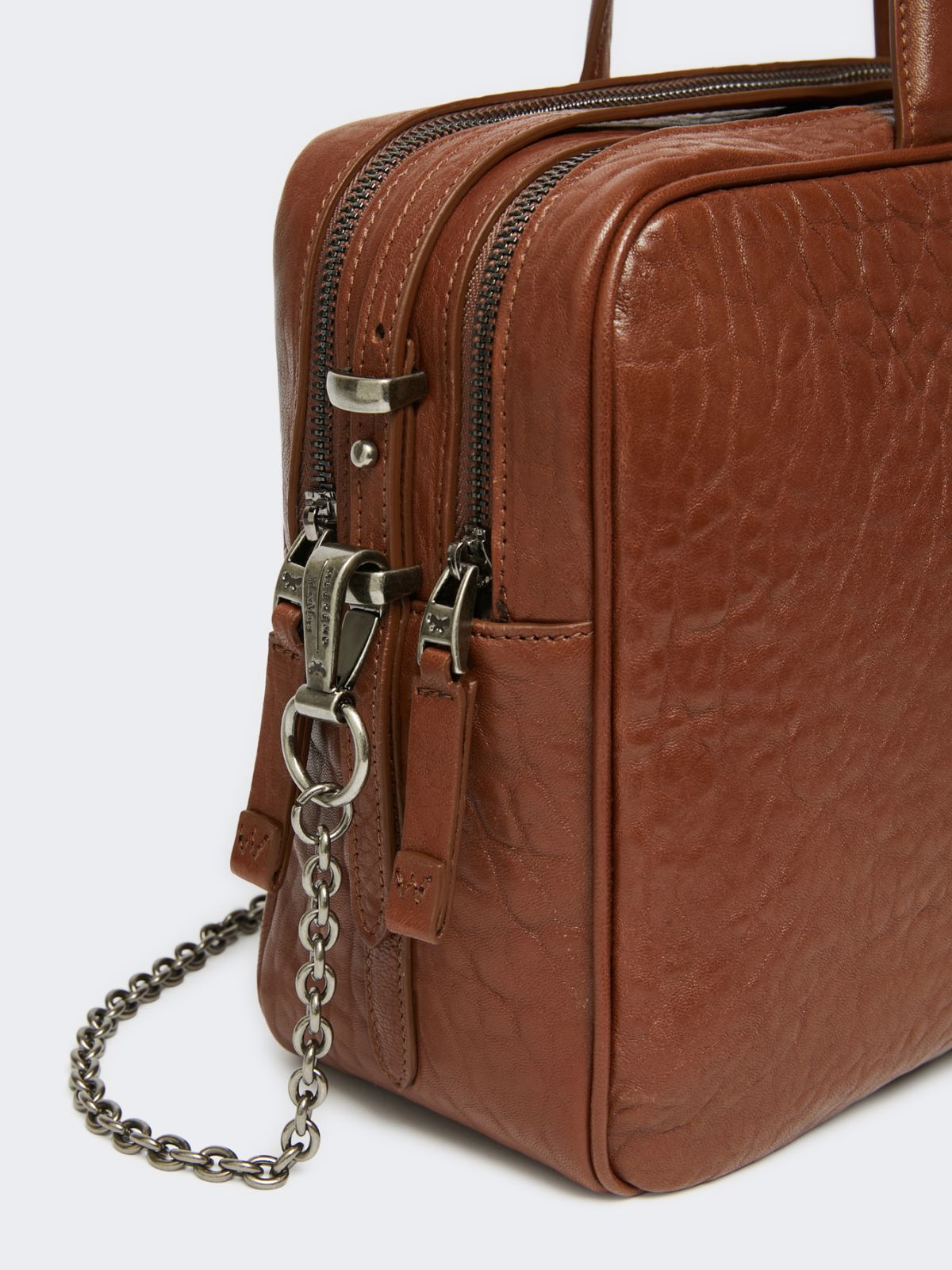 Large nappa leather Boston bag - TOBACCO - Weekend - 4