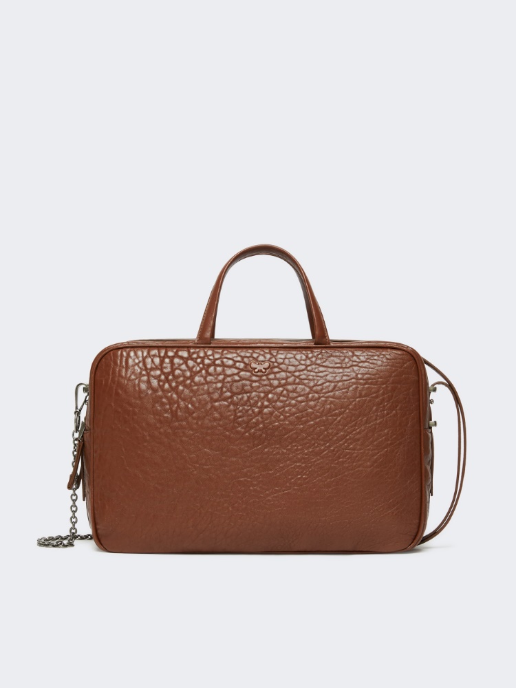 Large nappa leather Boston bag - TOBACCO - Weekend