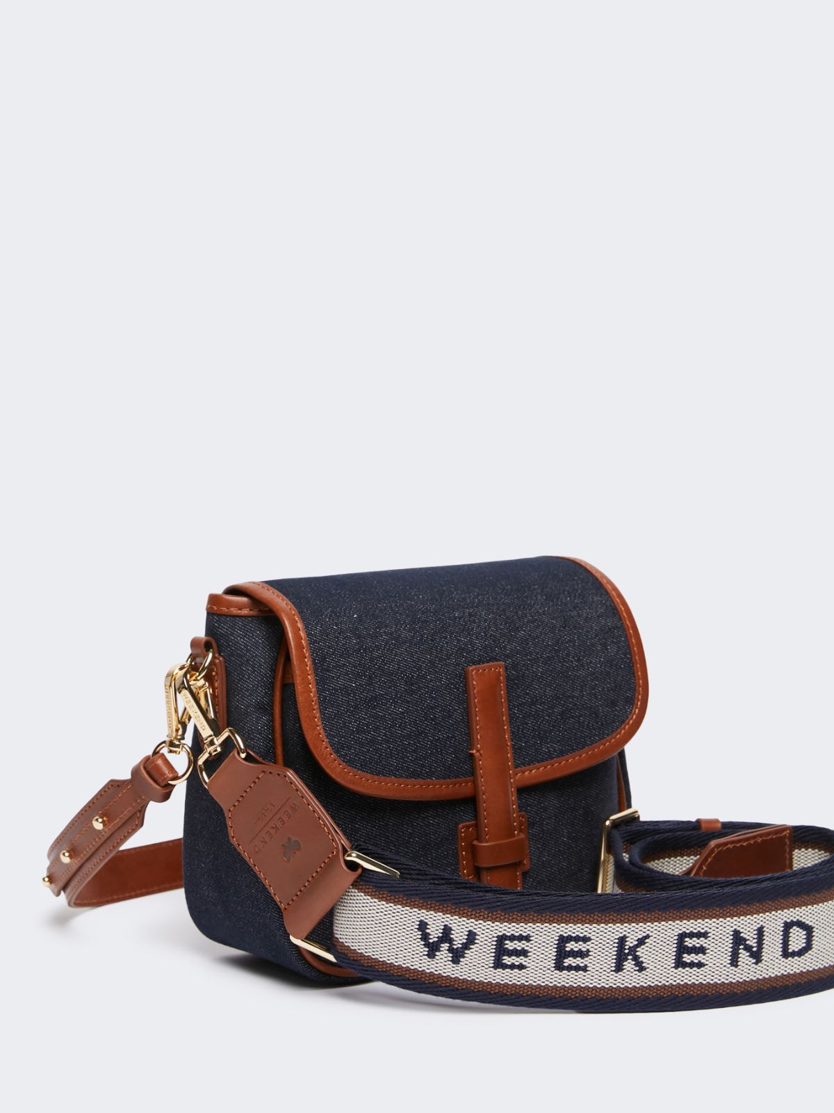 Denim and leather crossbody bag - CHINA BLUE - Weekend - 4