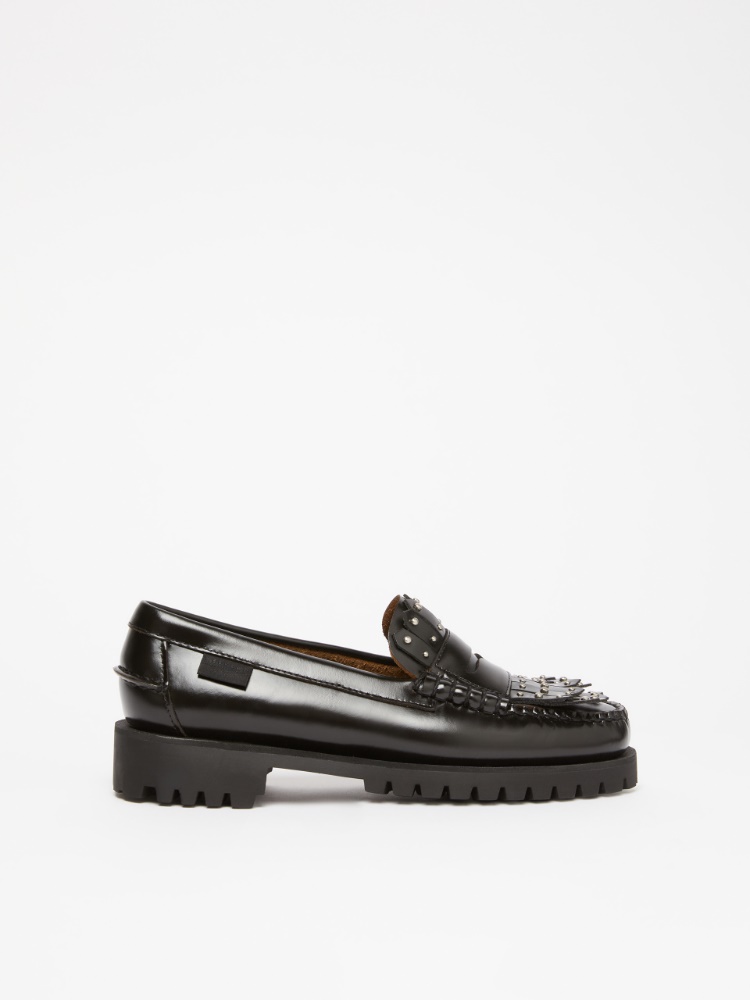 Leather loafers with micro studs - BLACK - Weekend