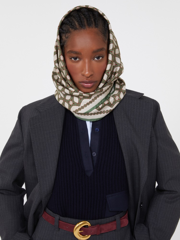 Printed silk twill scarf - BEIGE - Weekend - 2