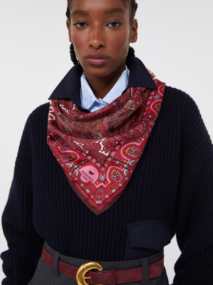 Printed silk twill scarf - RED PURPLE - Weekend - 2