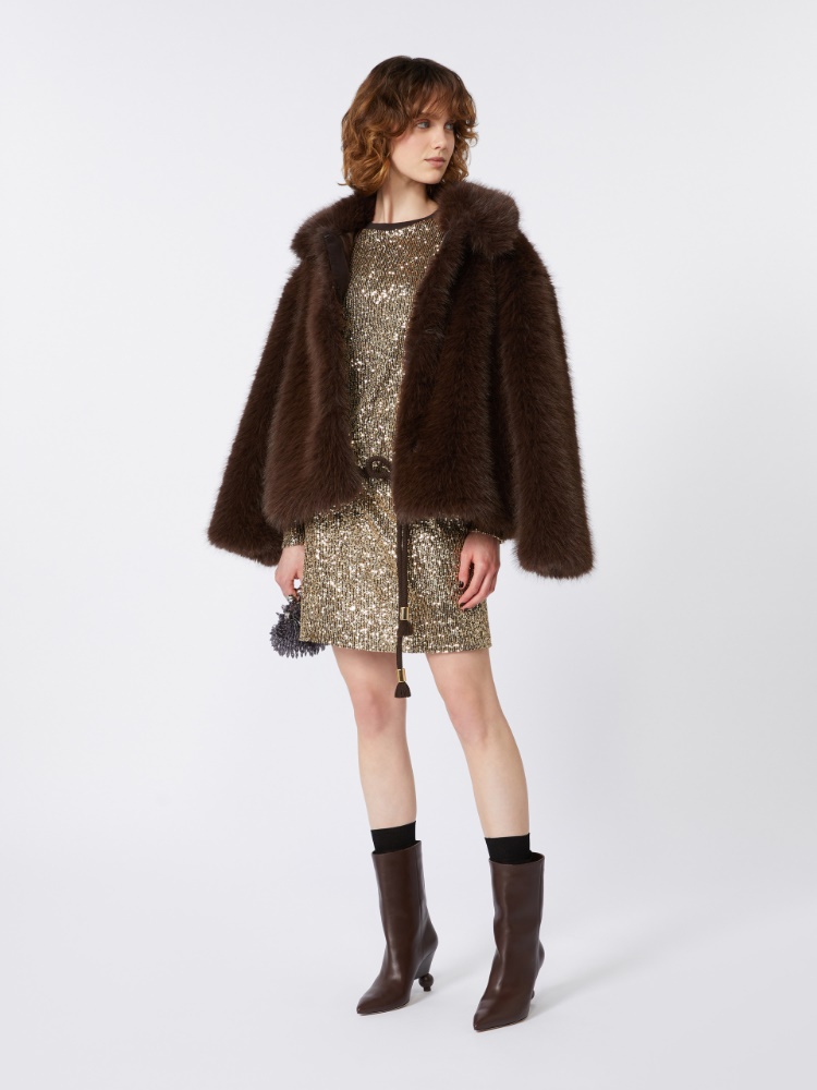 Short tulle dress with sequins - LIGHT GOLD - Weekend