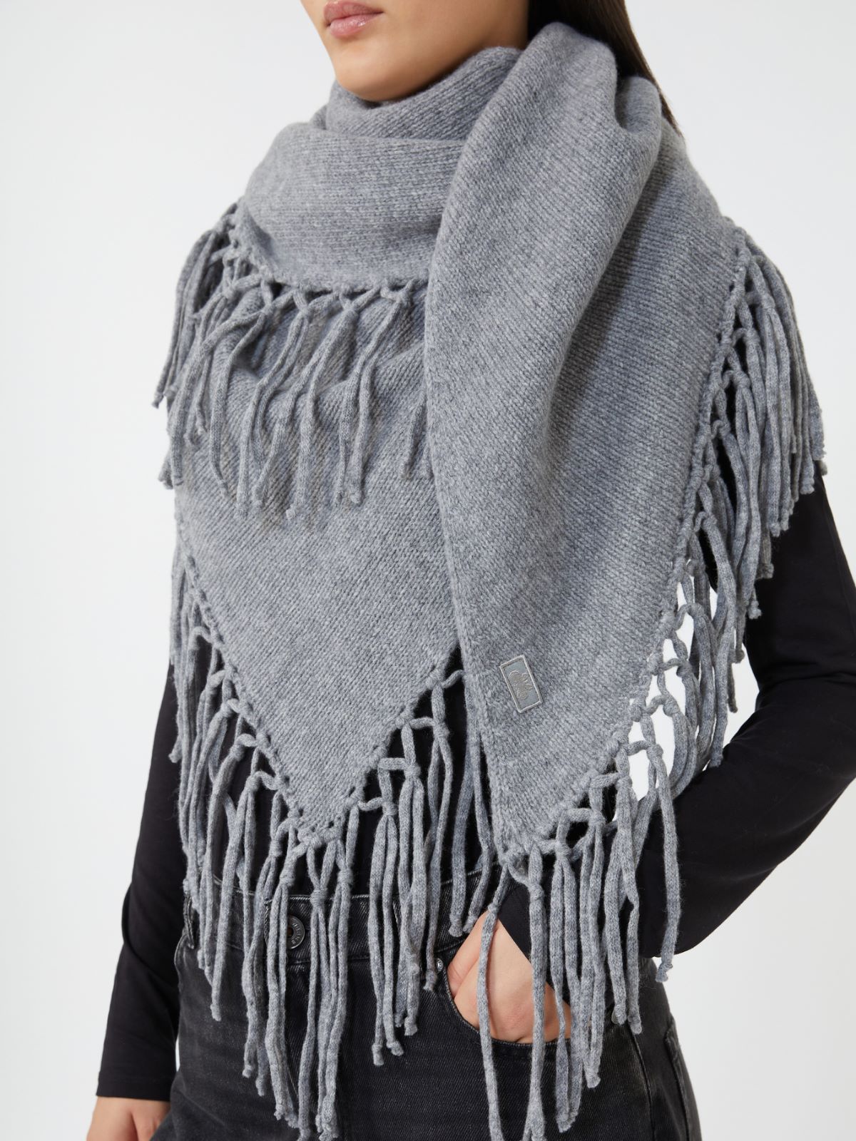 Wool shawl with fringes - MEDIUM GREY - Weekend - 4