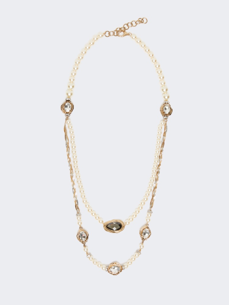 Pearl and rhinestone-adorned necklace - OPTICAL WHITE - Weekend