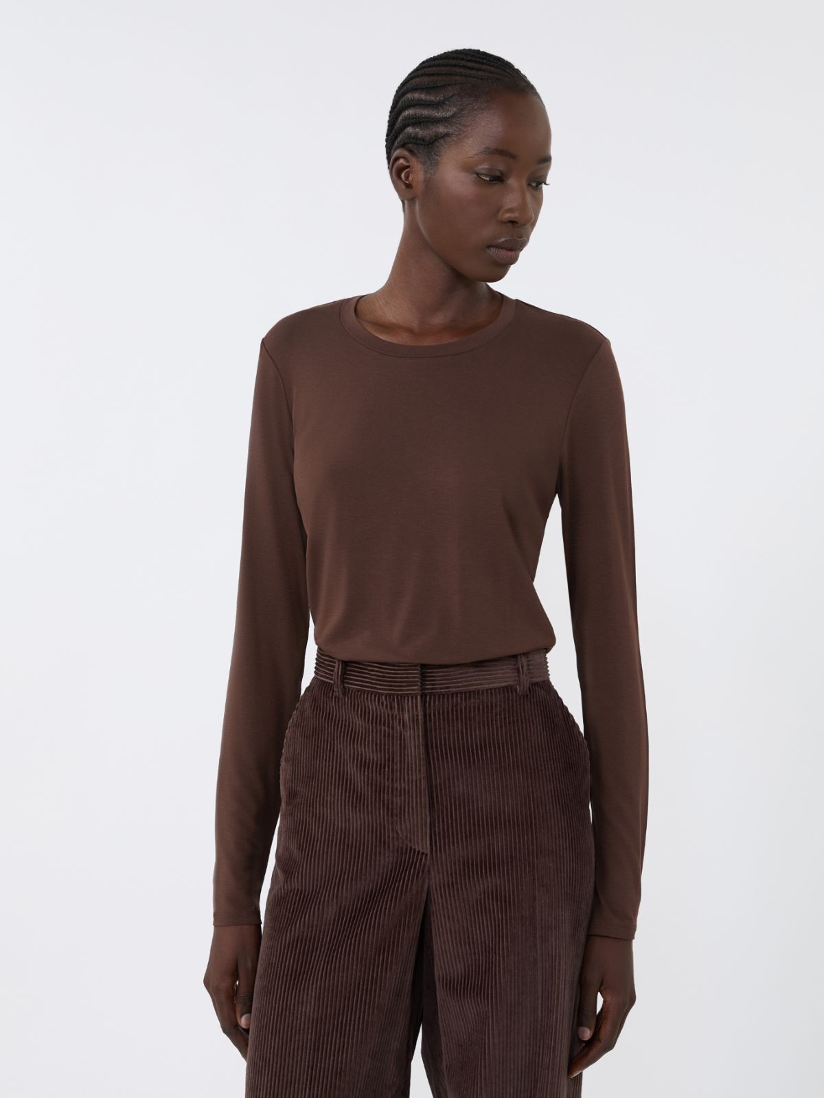T-shirt basic in jersey stretch - CIOCCOLATO - Weekend - 4